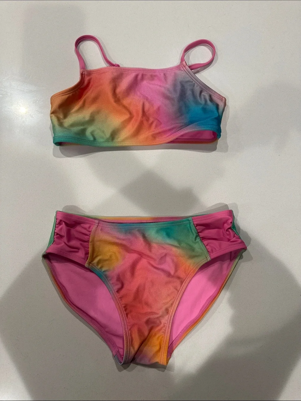Cat & Jack Pink Multi Rainbow Tie-Dye Girls Bikini Set